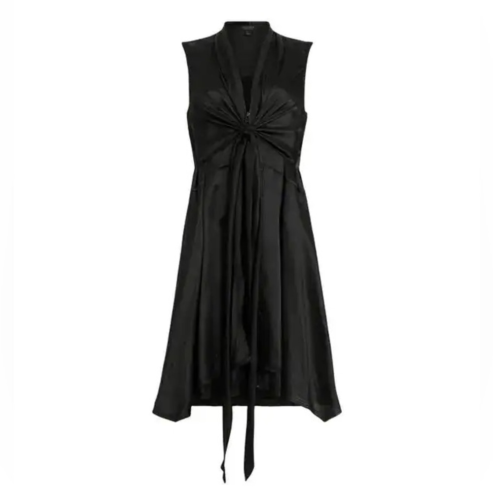 All Saints Sleeveless Black Twist-Front Midi Dress